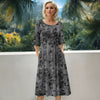 Three Quarter Sleeve Midi Dress with Pockets - Floral