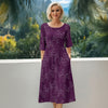 Three Quarter Sleeve Midi Dress with Pockets - Floral