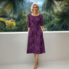 Three Quarter Sleeve Midi Dress with Pockets - Floral