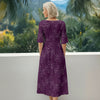 Three Quarter Sleeve Midi Dress with Pockets - Floral