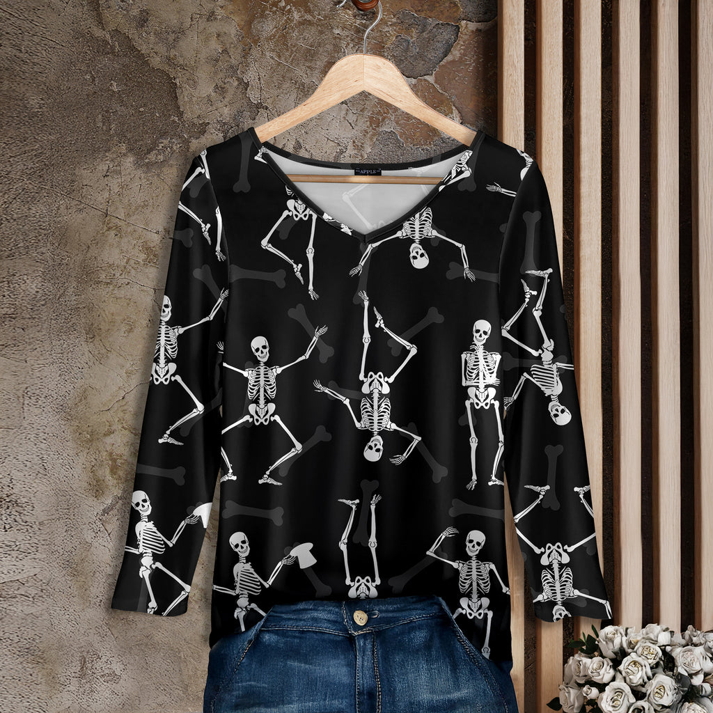 Long Sleeve V Neck Tunic - Skeletons
