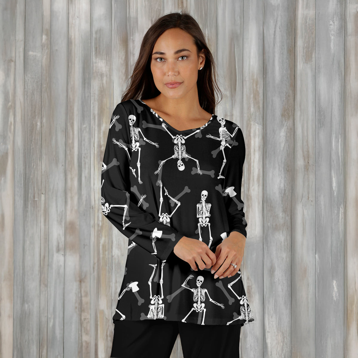 Long Sleeve V Neck Tunic - Skeletons