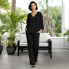 2 Piece Set Set - V-neck Top and Straight Leg Pants with Pockets