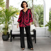 2 Piece Set Set - V-neck Top and Straight Leg Pants with Pockets - Abstract