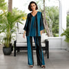 2 Piece Set Set - V-neck Top and Straight Leg Pants with Pockets - Abstract
