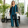 2 Piece Set Set - V-neck Top and Straight Leg Pants with Pockets - Abstract
