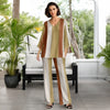 2 Piece Set Set - V-neck Top and Straight Leg Pants with Pockets - Wide Stripes