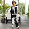 2 Piece Set Set - V-neck Top and Straight Leg Pants with Pockets - Abstract