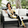 2 Piece Set Set - V-neck Top and Straight Leg Pants with Pockets - Abstract