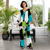 2 Piece Set Set - V-neck Top and Straight Leg Pants with Pockets - Abstract