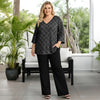 2 Piece Set Set - V-neck Top and Straight Leg Pants with Pockets - Houndstooth
