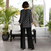2 Piece Set Set - V-neck Top and Straight Leg Pants with Pockets - Houndstooth