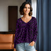 Long Sleeve V Neck Top - Animal Print