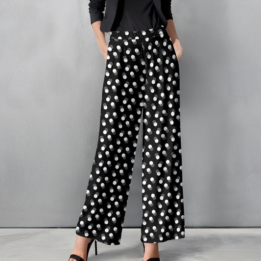Straight Leg Pants with Pockets - Polka Dots