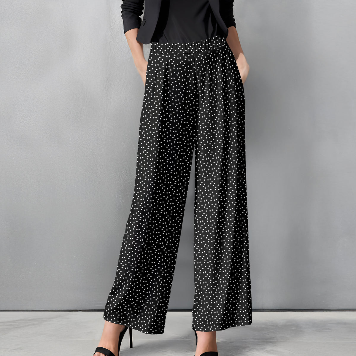 Straight Leg Pants with Pockets - Polka Dots