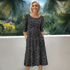 Three Quarter Sleeve Midi Dress with Pockets - Floral
