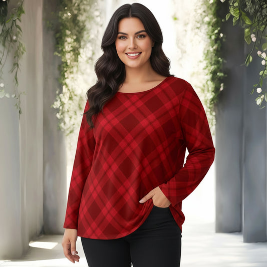 Long Sleeve Round Neck Tunic - Plaid