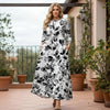 Long Sleeve Fit-and Flare Maxi Dress with Pockets - Floral