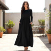 Long Sleeve Fit-and Flare Maxi Dress with Pockets