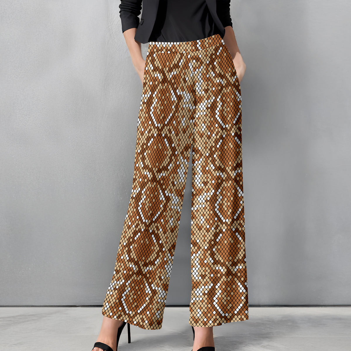 Straight Leg Pants with Pockets - Animal Print