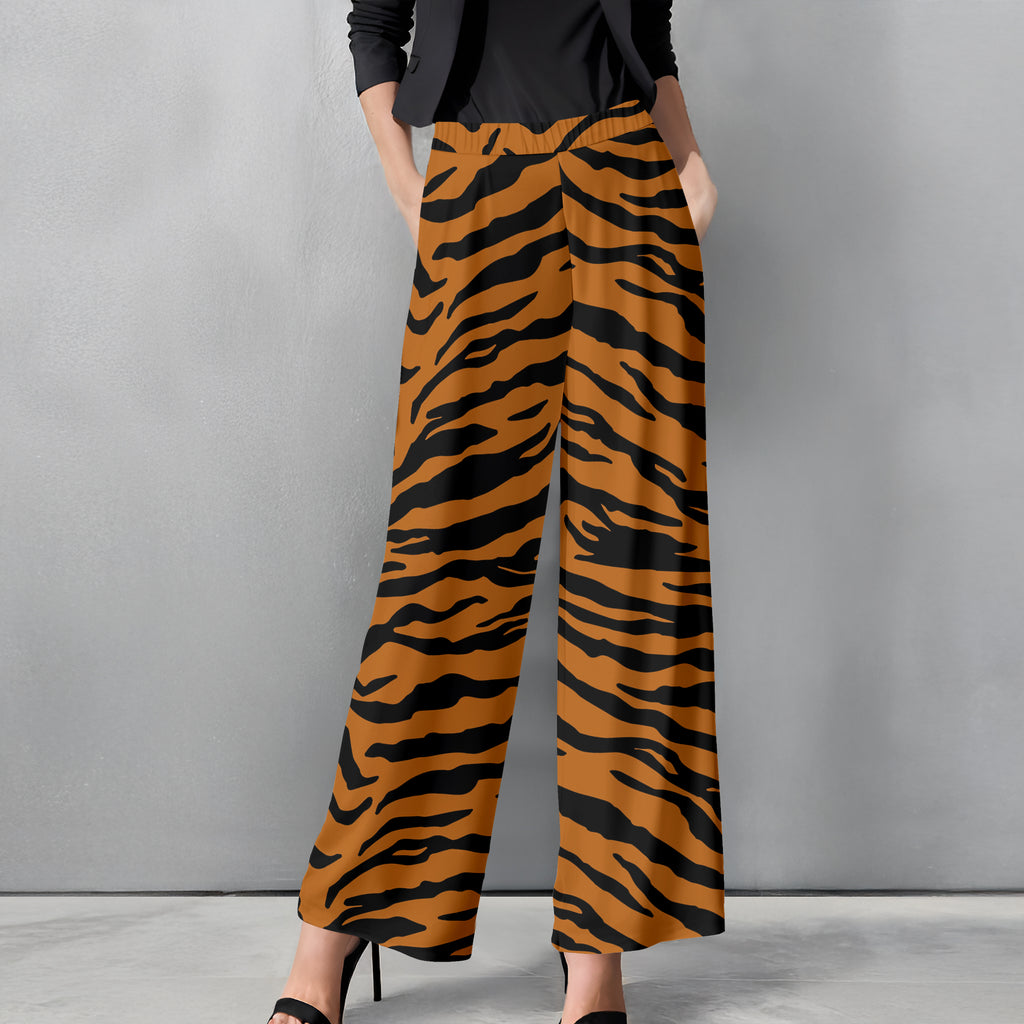 Straight Leg Pants with Pockets - Animal Print