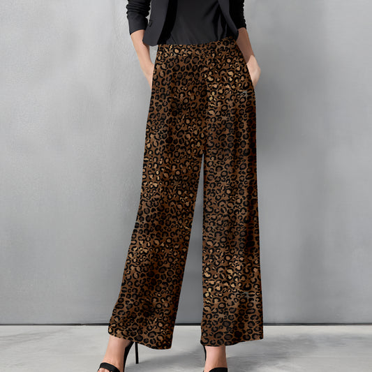 Straight Leg Pants with Pockets - Animal Print