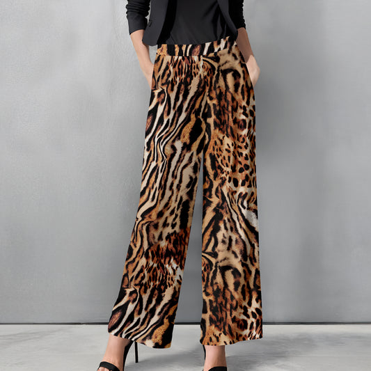 Straight Leg Pants with Pockets - Animal Print