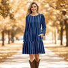 Long Sleeve Ruffle Cuff Tiered Dress with Pockets - Stripes