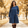 Long Sleeve Ruffle Cuff Tiered Dress with Pockets - Stripes