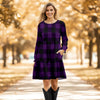 Long Sleeve Ruffle Cuff Tiered Dress with Pockets - Plaid