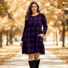 Long Sleeve Ruffle Cuff Tiered Dress with Pockets - Plaid
