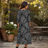 Three Quarter Sleeve Pleated Midi Dress with Pockets - Floral