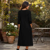 Three Quarter Sleeve Pleated Midi Dress with Pockets