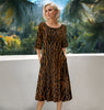 Three Quarter Sleeve Midi Dress with Pockets - Animal Print