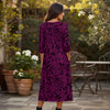 Three Quarter Sleeve Pleated Midi Dress with Pockets - Floral