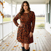 Long Sleeve Front Tie-Waist Dress - Animal Print