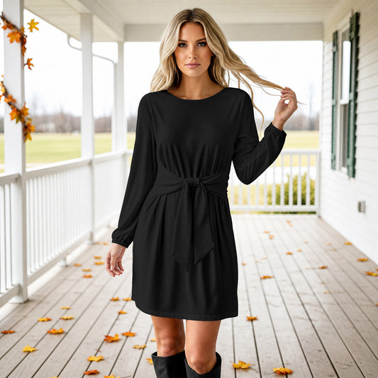 Long Sleeve Front Tie-Waist Dress