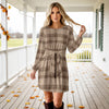 Long Sleeve Front Tie-Waist Dress - Plaid