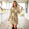 Long Sleeve Front Tie-Waist Dress - Plaid