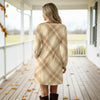 Long Sleeve Front Tie-Waist Dress - Plaid