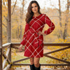 Long Sleeve Front Tie-Waist Dress - Plaid