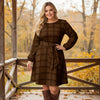 Long Sleeve Front Tie-Waist Dress - Grids