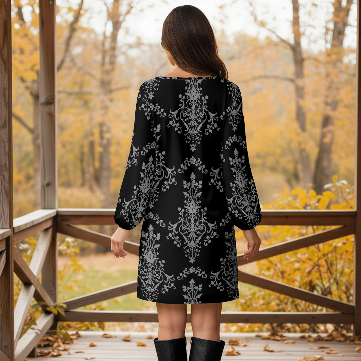 Long Sleeve Front Tie-Waist Dress - Arabesque