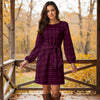 Long Sleeve Front Tie-Waist Dress - Plaid