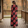 Three Quarter Sleeve Tie-Waist Wrap Maxi Dress - Plaid