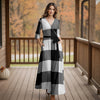Three Quarter Sleeve Tie-Waist Wrap Maxi Dress - Plaid