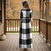 Three Quarter Sleeve Tie-Waist Wrap Maxi Dress - Plaid