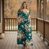 Three Quarter Sleeve Tie-Waist Wrap Maxi Dress - Floral