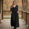 Three Quarter Sleeve Tie-Waist Wrap Maxi Dress