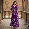Three Quarter Sleeve Tie-Waist Wrap Maxi Dress - Floral